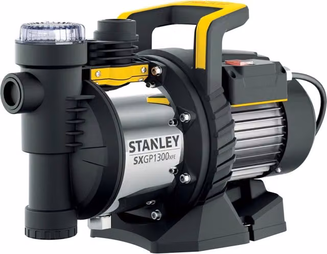 Pompa autoadescante Stanley SXGP1300XFE per acque chiare, 1300 W, portata massima 4.200 l/h, prevalenza massima 50 m, colore nero con dettagli in acciaio inossidabile