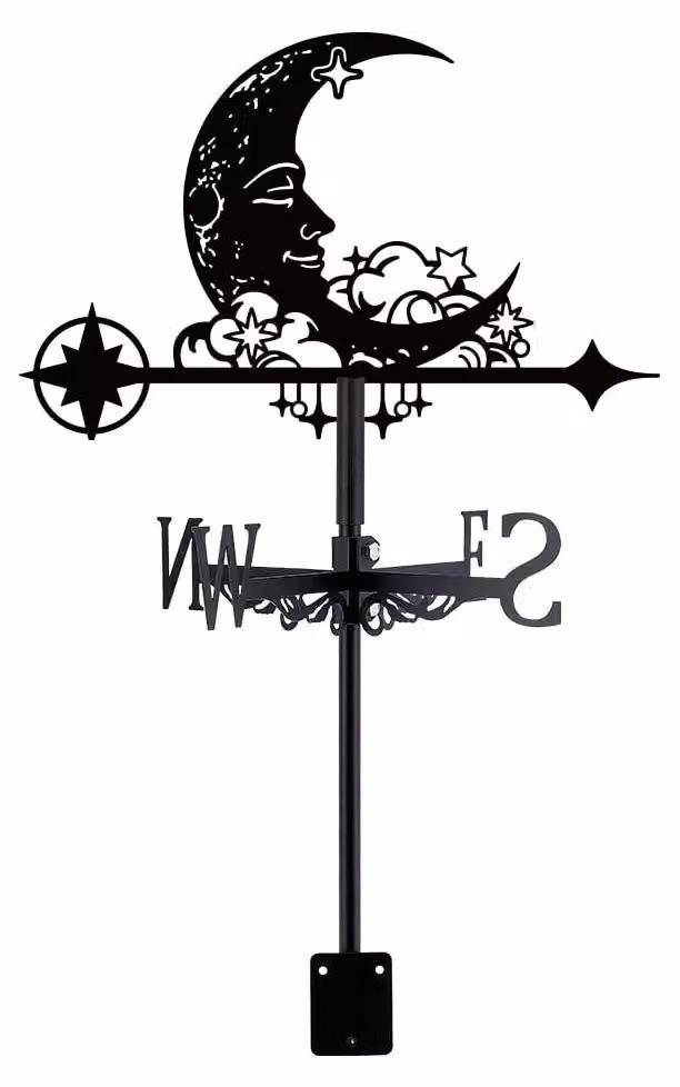 Ventoina a forma di luna in metallo nero - Ventoina decorativa per giardino e tetto (32x26 cm)