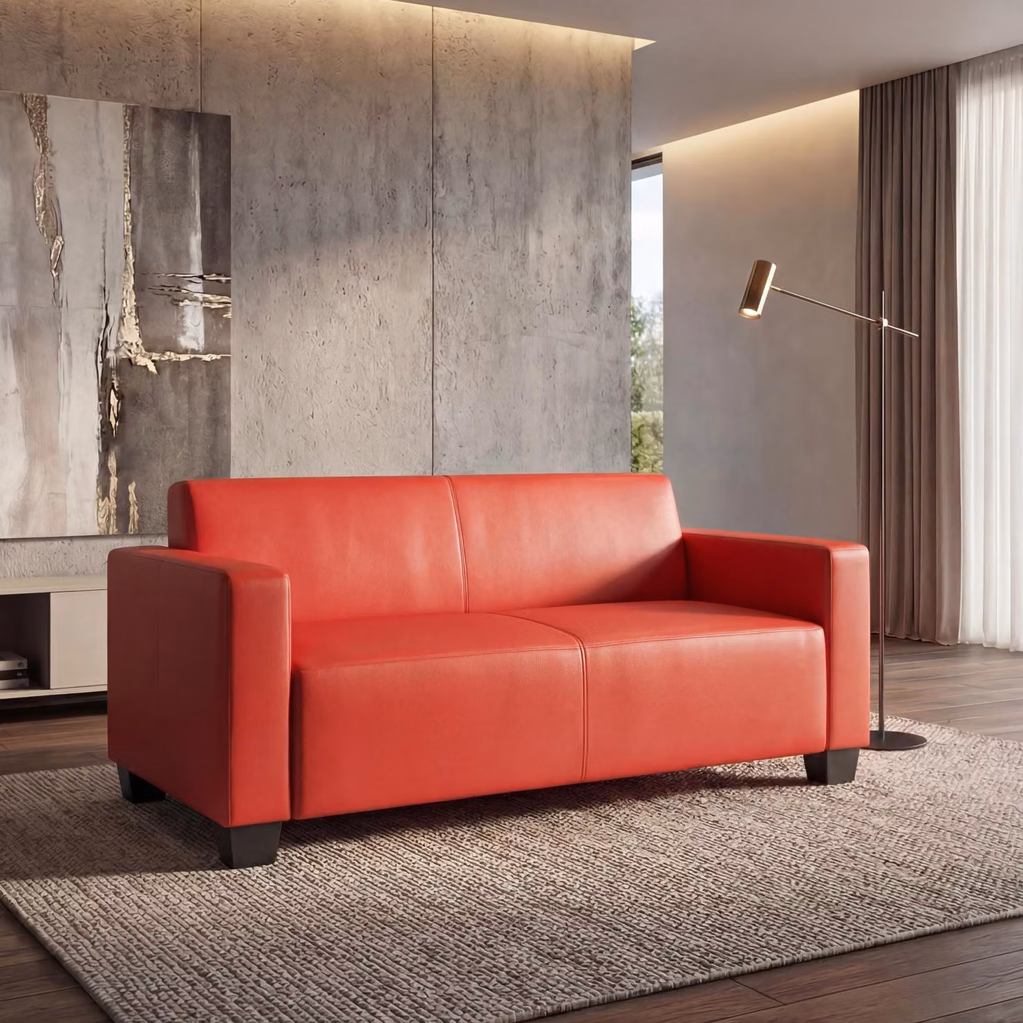 Divano modulare a 2 posti divano Lyon lounge divano in ecopelle 136cm ~ rosso