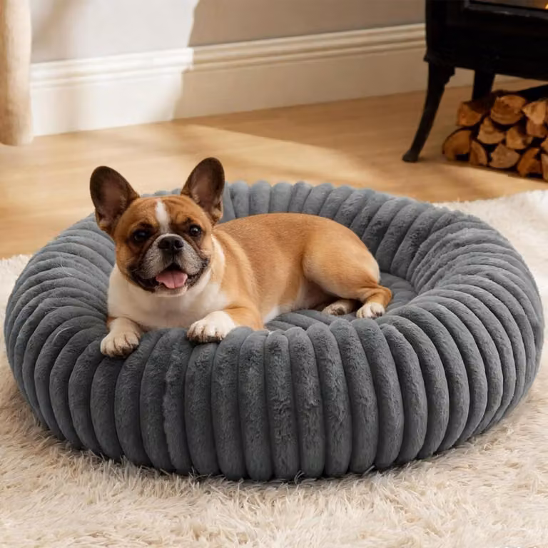 Cuccia per cani da 60 cm, forma circolare, cuscino antiscivolo, adatta a cani di piccola e media taglia, colore grigio