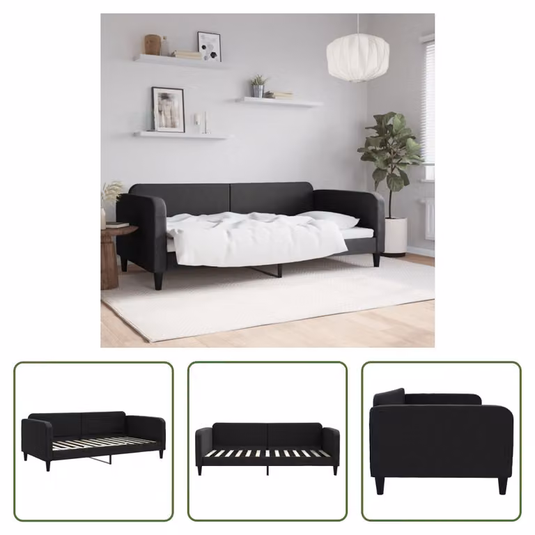 The Living Store Letto da giorno nero 100x200 cm in tessuto