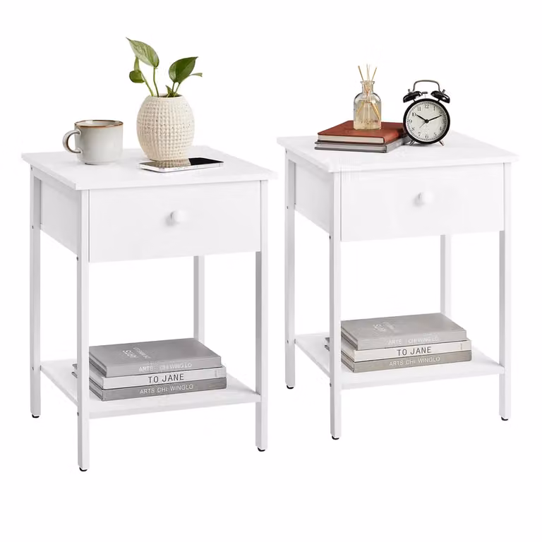 Comodino con Cassetto e Ripiano Marrone Nocciola | VASAGLE, Bianco Opaco / 2