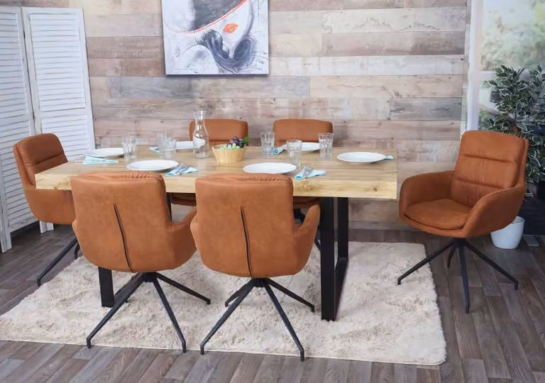 set di 6 sedie per sala da pranzo HWC-K32, sedia poltroncina da cucina, posizione girevole automatica, tessuto MVG ~ suede look brown
