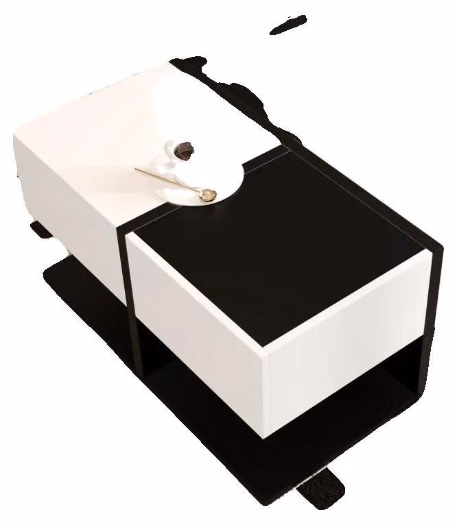 Tavolino da salotto, design moderno, ampio spazio contenitivo, bianco e nero