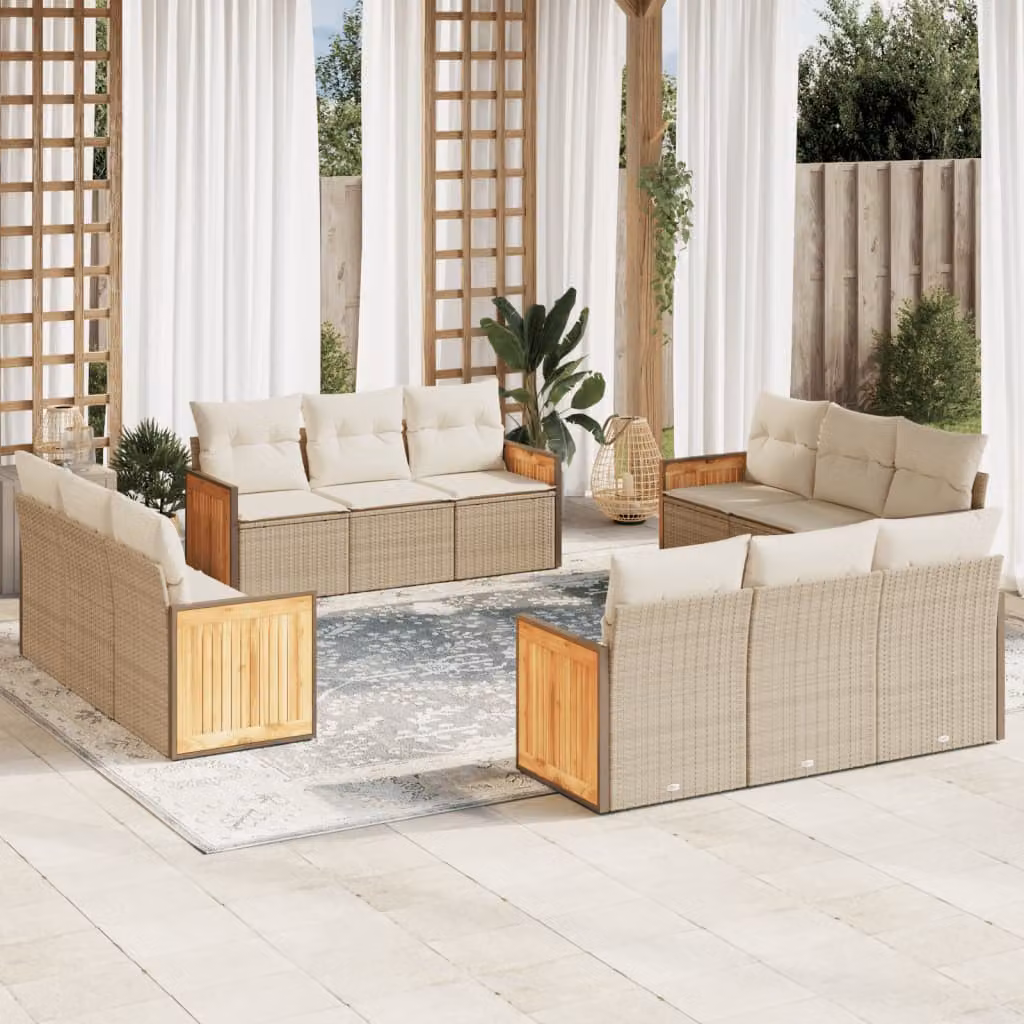 vidaXL Set Divani da Giardino 12 pz in Polyrattan con Cuscini Beige e Struttura in Acciaio Verniciato a Polvere – 1