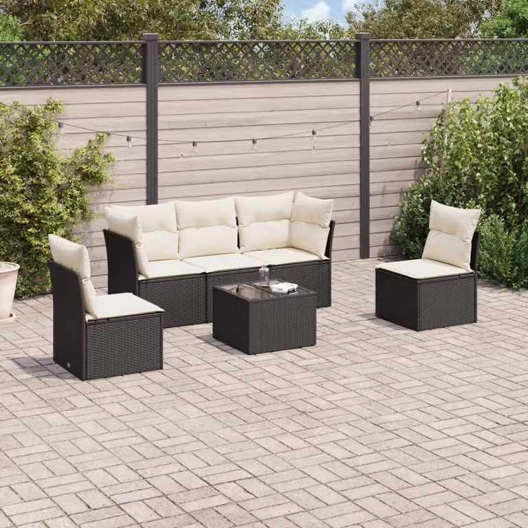 Set Divano da Giardino vidaXL 6 pz a Forma a L con Cuscini e Tavolino in Polyrattan Nero