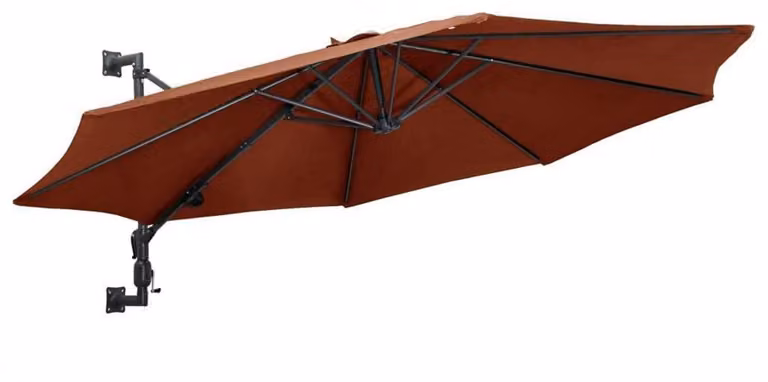 Ombrellone da parete, diametro 300 cm, colore terracotta, 8 stecche, sistema di apertura a manovella