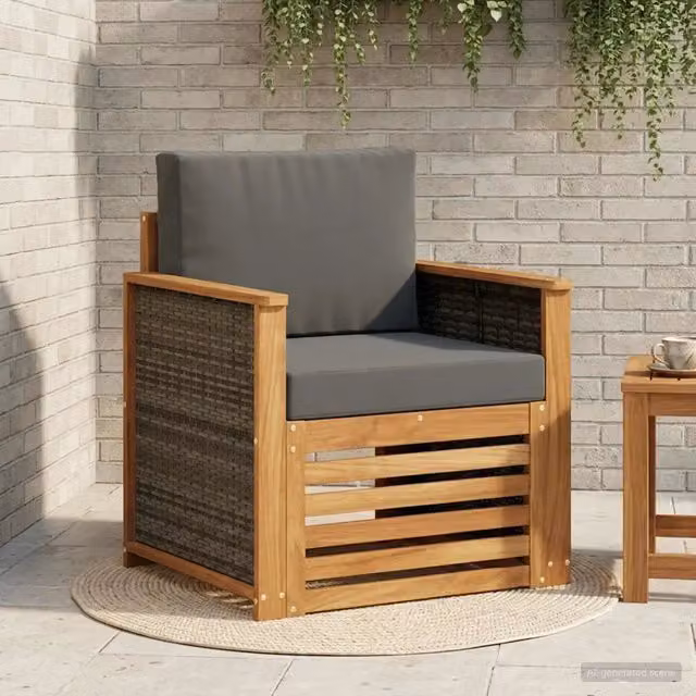 Divano centrale componibile per esterno in legno di acacia con cuscini inclusi, disponibile nei colori beige, antracite o grigio – 1