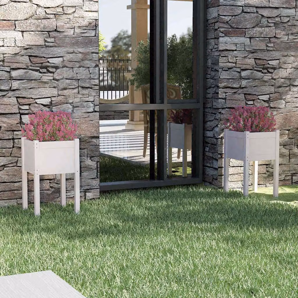 Set di 2 fioriere da giardino vidaXL in legno di pino bianche, L/P/H: 40 x 40 x 70 cm