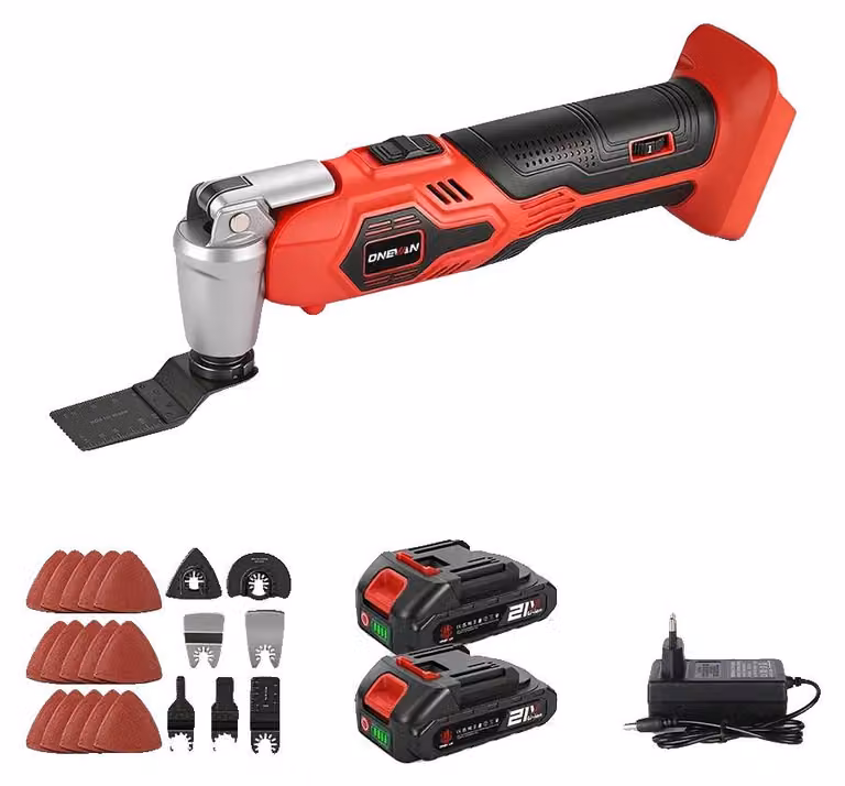 Utensile multifunzione oscillante, 6 velocità, design senza fili, set con 2 batterie