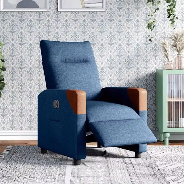 Divano Sedia-Poltrona Reclinabile Elettrica Blu in Tessuto