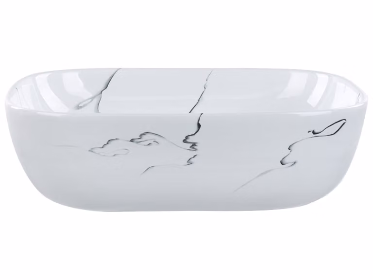 BELIANI Lavandino da bagno in Vetroceramica bianca effetto marmo rettangolare 47 x 34 cm stile glam