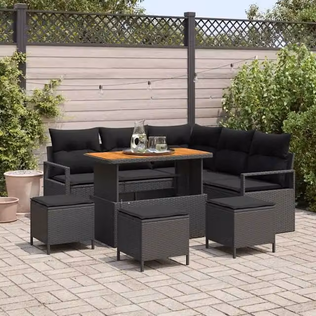 Set Divano da Giardino 9 pz Nero polyrattan 3362529