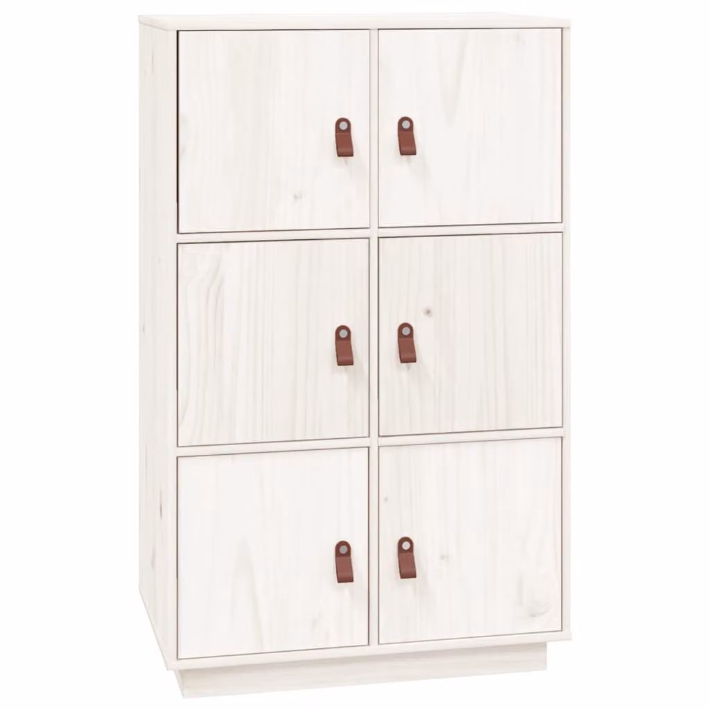 Credenza Bianca 67x40x108,5 cm in Legno Massello di Pino