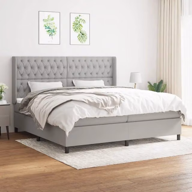 Letto Ibrido vidaXL con Giroletto a Molle e Materasso in Tessuto Grigio e Bianco L/P/H: 203 x 203 x 128 cm