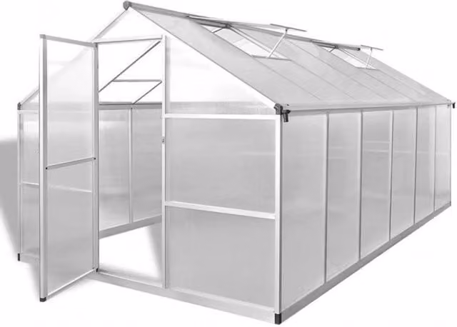 Serra Ezooza Asterix in policarbonato alveolare da 4 mm con fondamenta, finestre e grondaia, trasparente, L: 250 cm, P: 360 cm, H: 195 cm