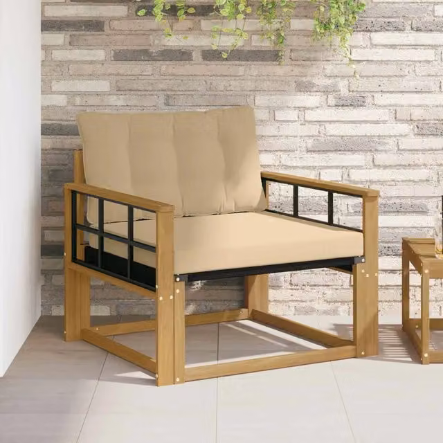 Set di divani da esterno DESIGN IN in legno di acacia massello con sedute in textilene beige e bianco per giardino e terrazza – 1