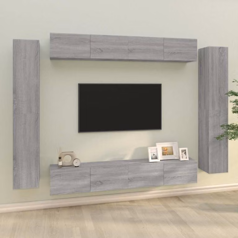 Set di mobili porta TV da 8 pezzi vidaXL in legno multistrato color grigio sonoma per il tuo soggiorno