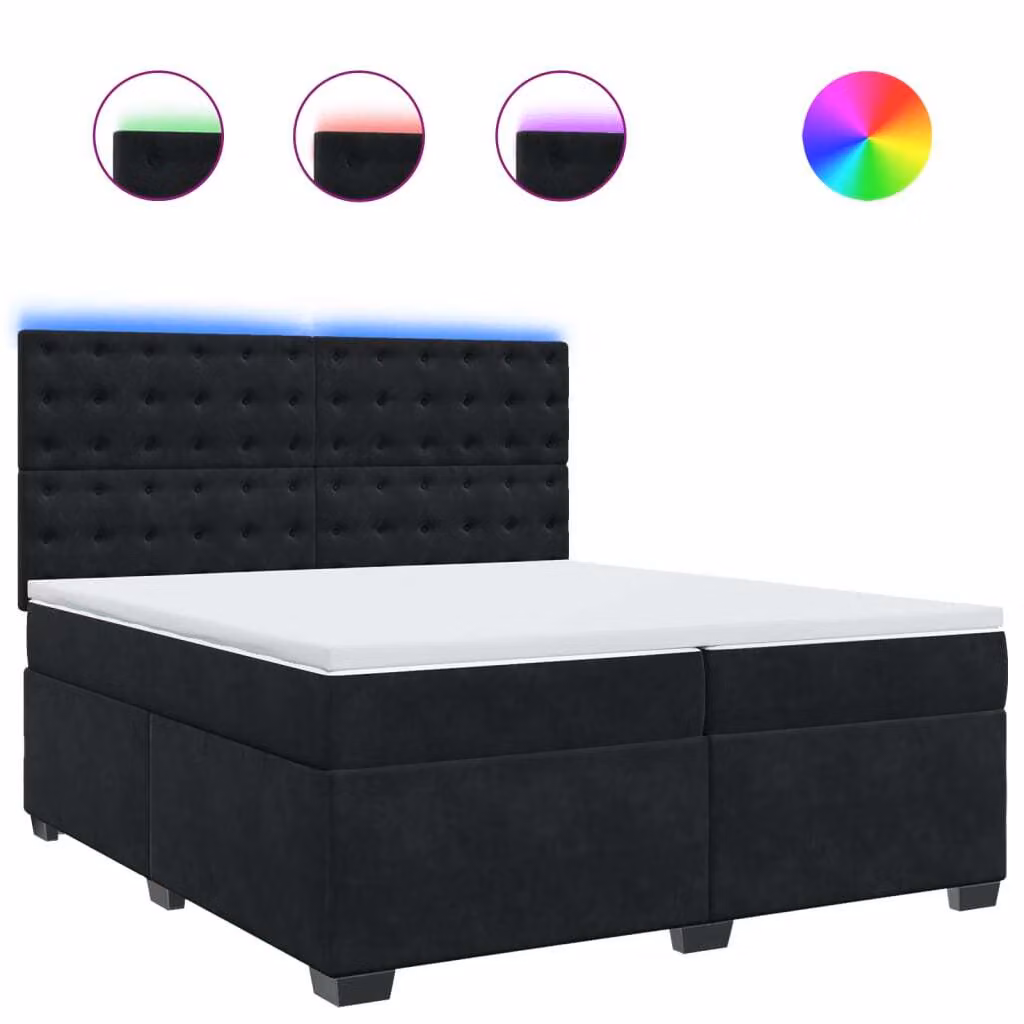 Giroletto a Molle con Materasso Nero 200x200 cm in Velluto