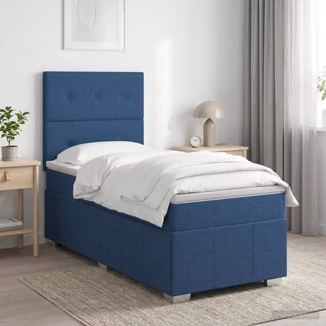 Letto box spring con materasso vidaXL in tessuto blu e bianco L/P: 90 x 200 cm
