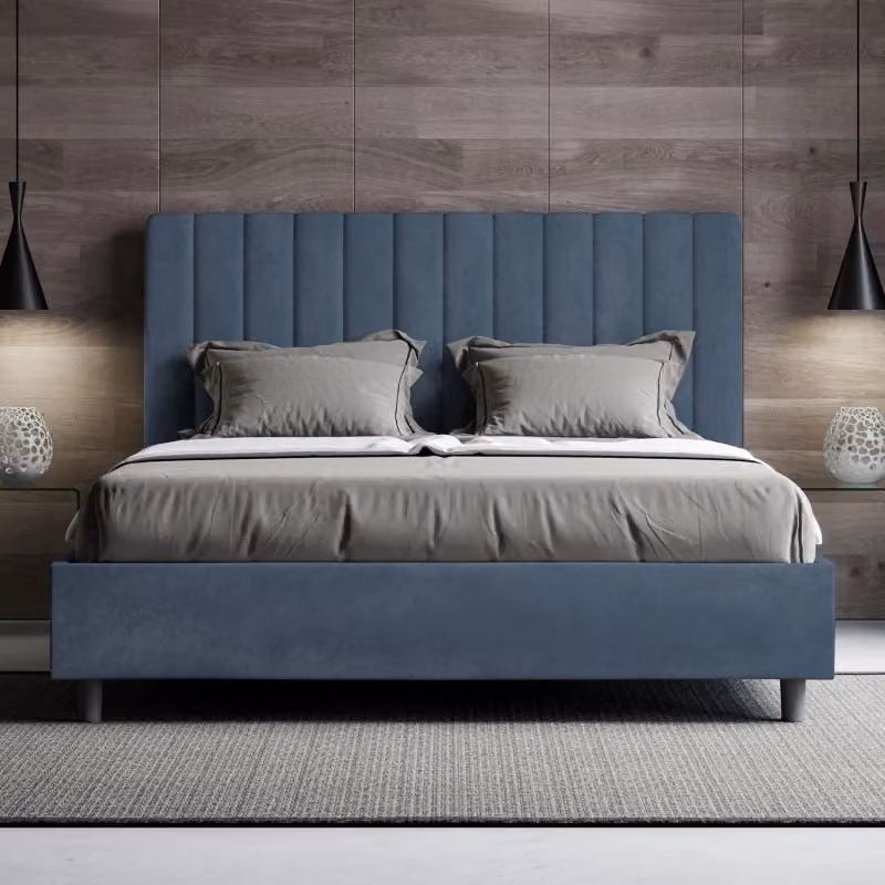 Letto matrimoniale imbottito con contenitore Agueda Ityhome in microfibra blu L/P/H: 160 x 210 x 122 cm – 2