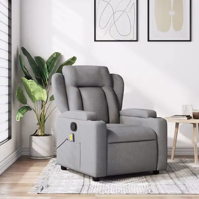 Poltrona relax reclinabile vidaXL in tessuto grigio con braccioli e leva manuale