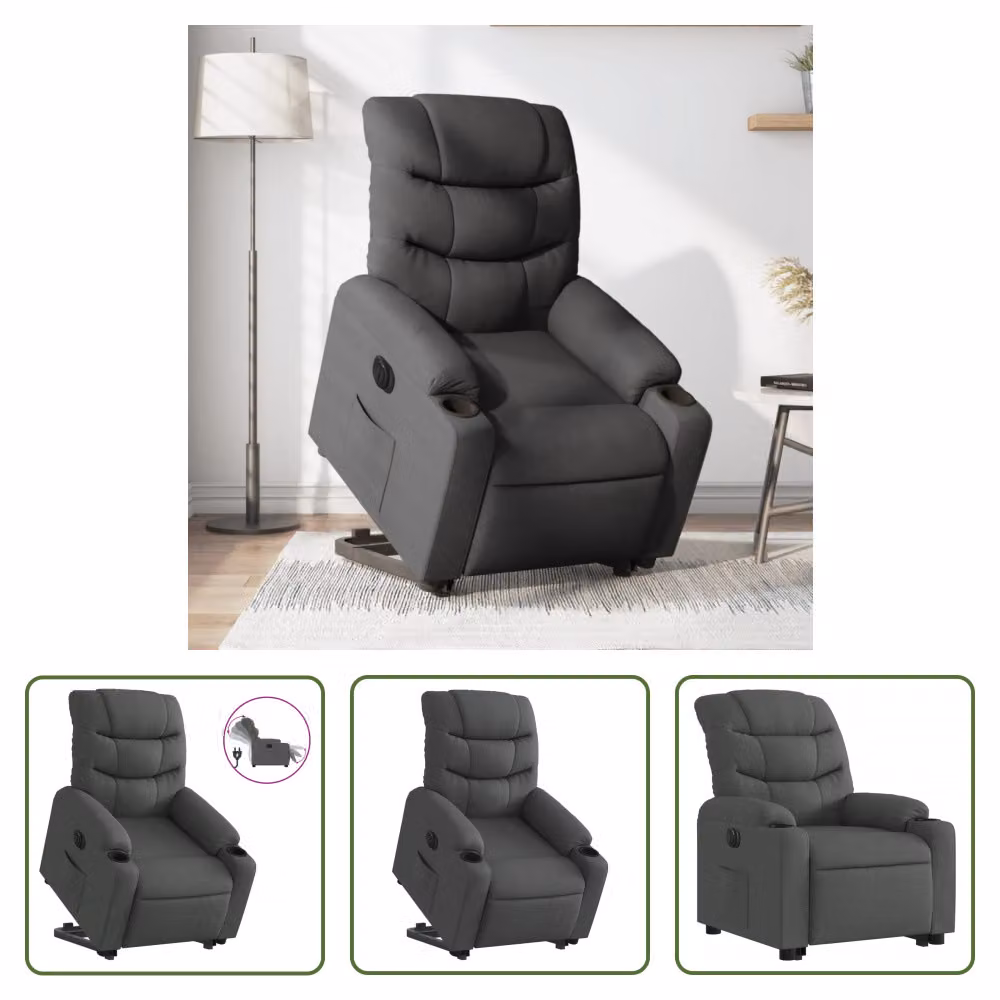 The Living Store Poltrona relax con supporto elettrico in tessuto grigio scuro