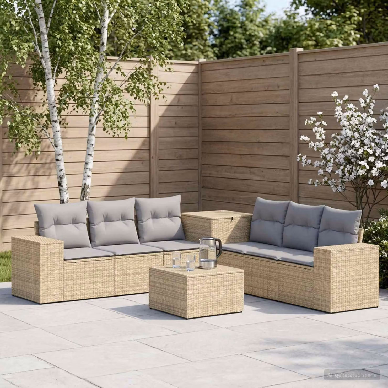 vidaXL Set di divani da giardino a L in polyrattan con cuscini Beige e Grigio