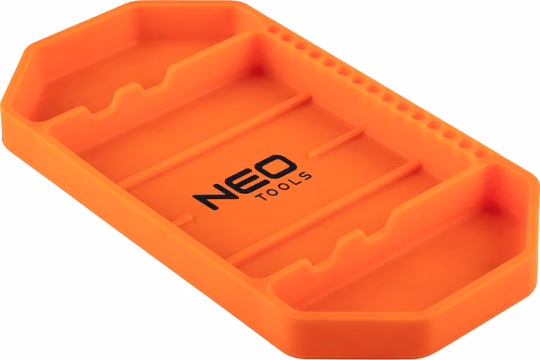 Vassoio per utensili NEO TOOLS, in silicone, 27,5 x 14,5 x 2,5 cm; 3 scomparti, 15 supporti per punte, antiscivolo, leggero, protezione per utensili e attrezzature da officina, flessibile