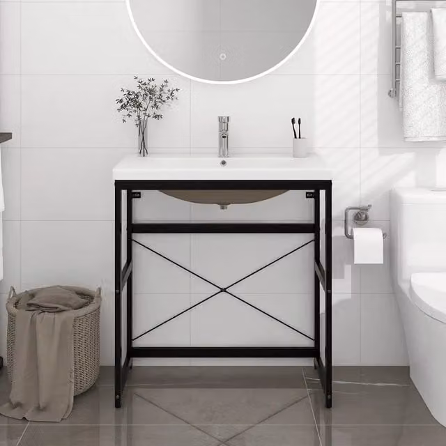 Telaio per Lavabo da Bagno con Lavabo Integrato-Struttura per Lavabo da Bagno Nero in Ferro 643688