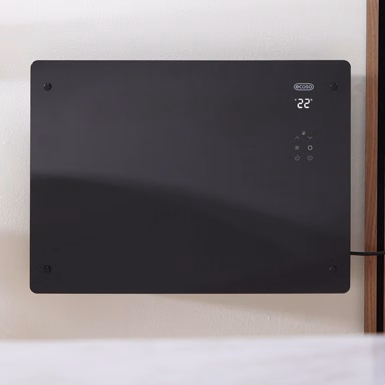 Pannello Riscaldante Smart Vetro Nero 1500W - Con presa elettrica - Calore rapido