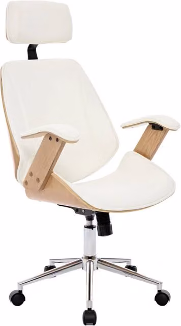 Sedia da ufficio moderna SWEEEK in similpelle bianca con struttura in legno curvato e rotelle – 1