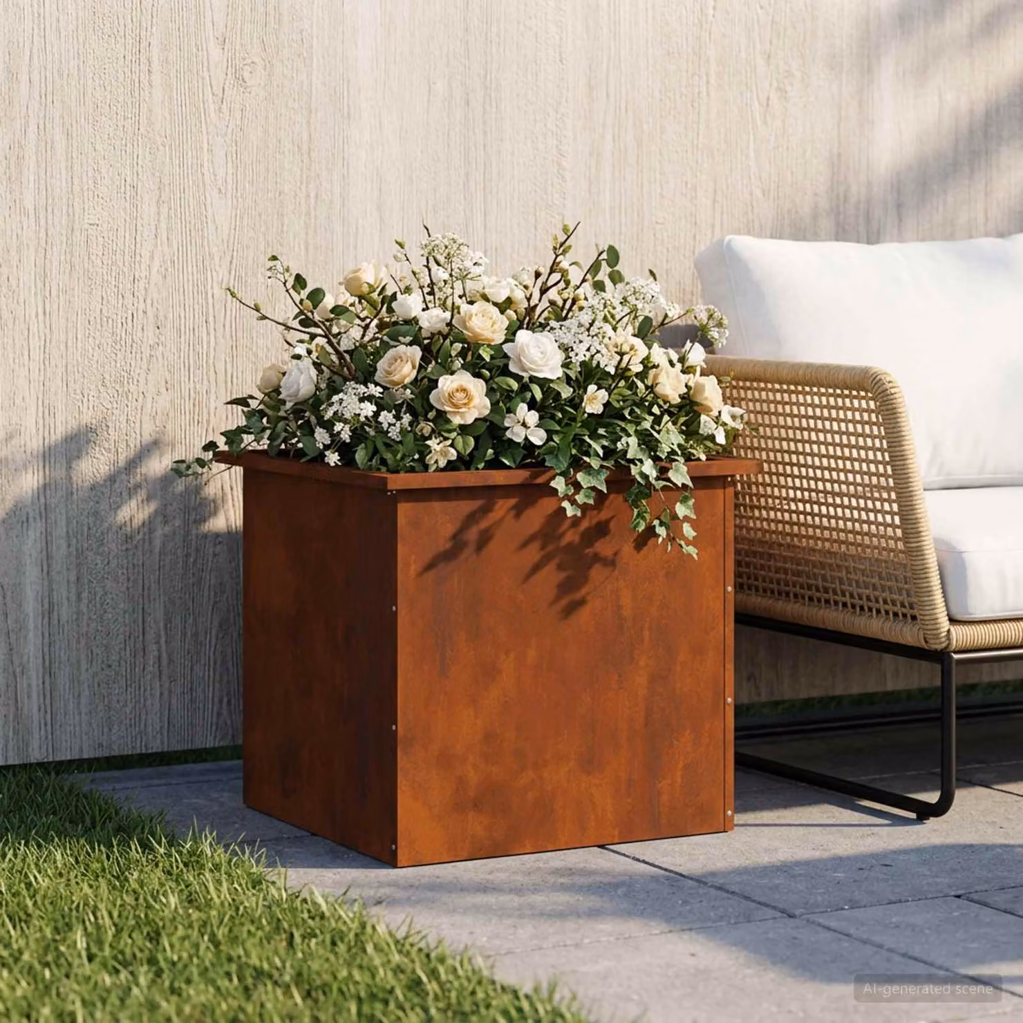 vidaXL Fioriera da giardino con LED Ruggine 50 x 60 x 48 cm