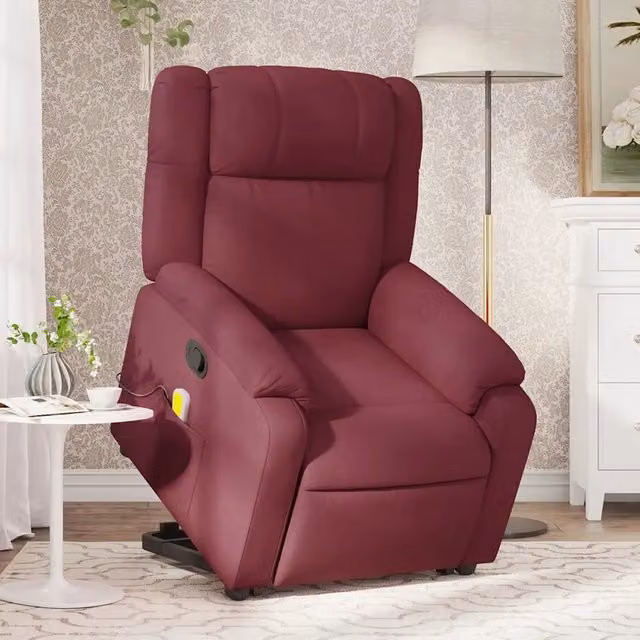 Poltrona Alzapersona Reclinabile con Assistenza Elettrica vidaXL, Colore Rosso, Rivestimento in Tessuto e Schiuma – 1