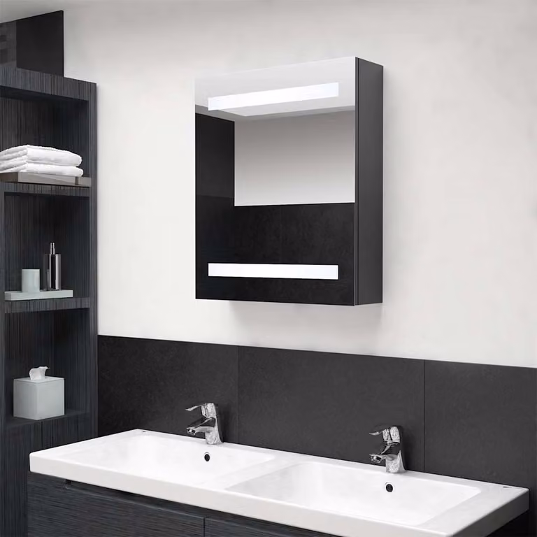 Armadietto da bagno con specchio e illuminazione LED vidaXL, Grigio, L: 50 cm, P: 14 cm, H: 60 cm