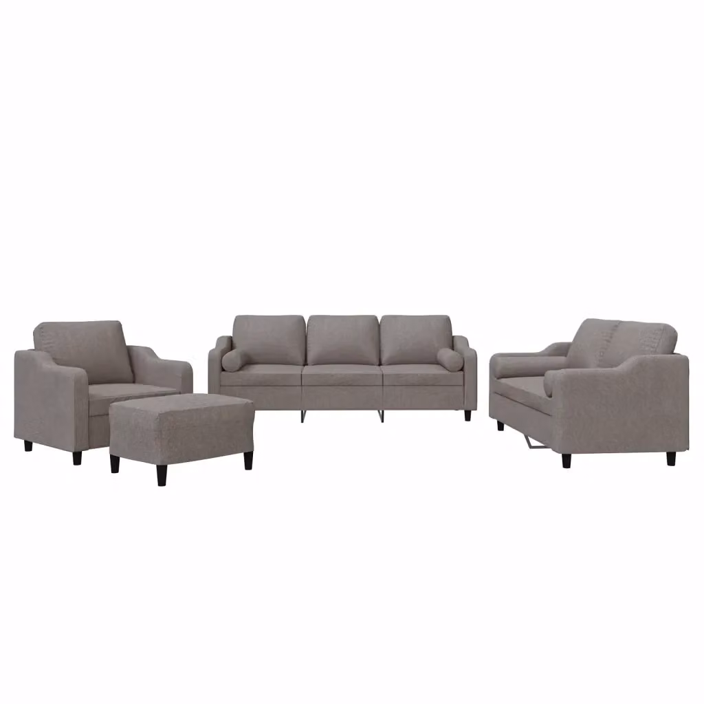 Set di Divani Moderno vidaXL in Tessuto Beige con Cuscini e Pouf per Soggiorno – 2