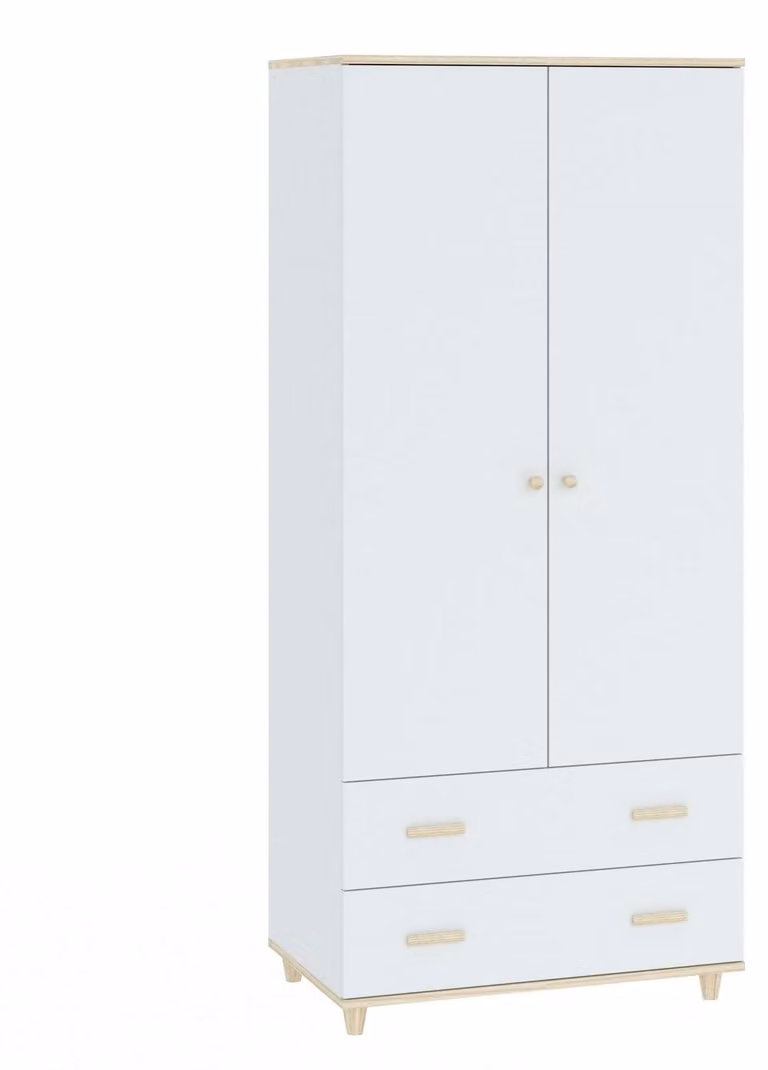 Armadio a 2 ante con 2 cassetti, bianco/noce, 50x80x180 cm