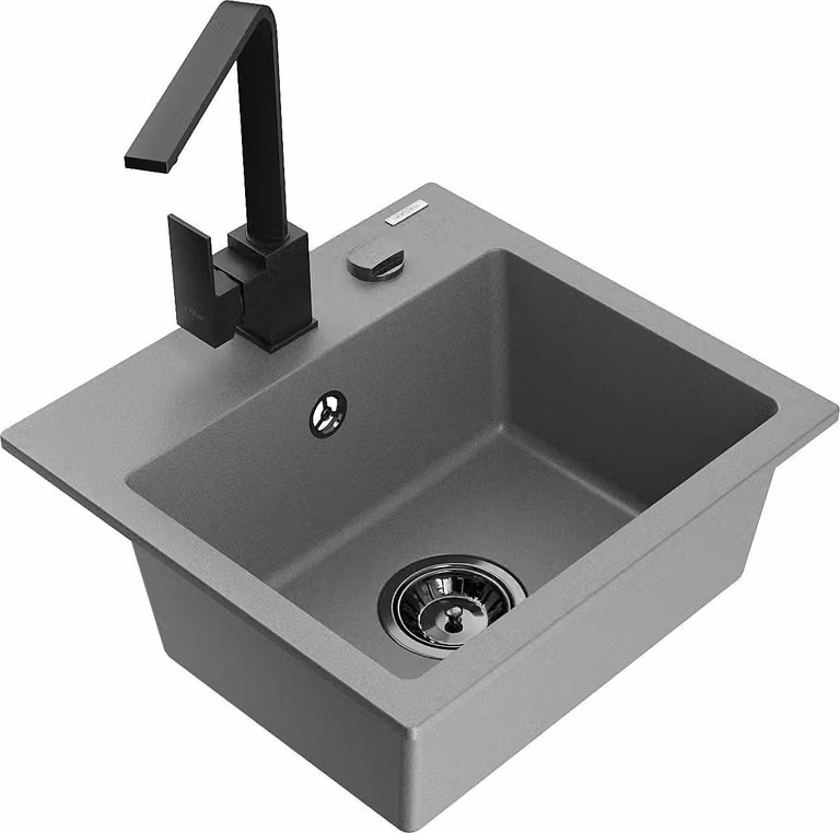 Mexen Milo lavello in granito 1-vasca con rubinetto da cucina Rita, grigio - 6505-71-670300-70-B