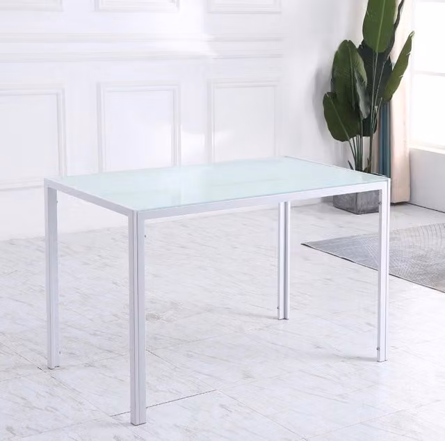 Tavolo da pranzo rettangolare 120 x 60 cm con piano in vetro temperato bianco