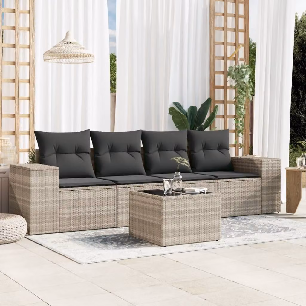 Maison Exclusive - Set Divano da Giardino 5pz con Cuscini Grigio Chiaro Polyrattan