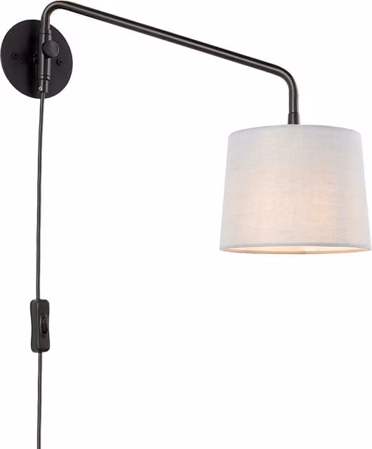 Applique moderna Endon con braccio snodato regolabile e paralume in tessuto nero per lettura e ufficio, attacco E14 – 1