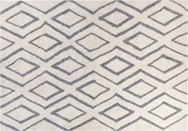 Tappeto in cotone bianco e blu motivo a geometrico 160 x 230 cm camera da letto soggiorno ingresso