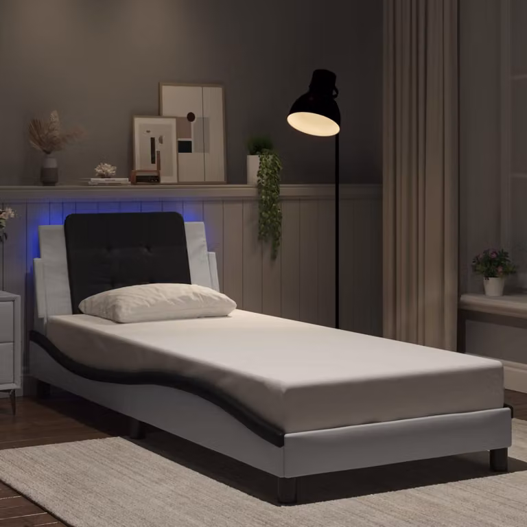 vidaXL Giroletto Zadar Bianco e Nero con LED e porta USB, L/P/H: 90 x 190 cm