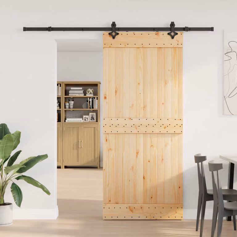 Porta scorrevole moderna vidaXL NARVIK in legno e acciaio, colore Naturale e Nero, L: 90 cm, H: 210 cm