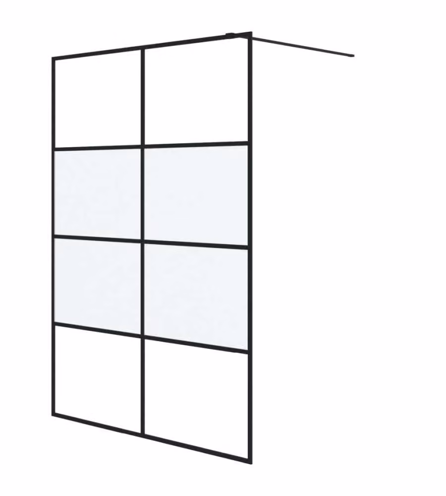 Parete Doccia Walk in vidaXL Nera con Vetro Semi Smerigliato ESG L: 140 cm, H: 195 cm