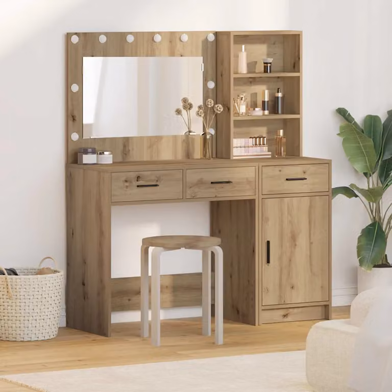 vidaXL Tavolo da Trucco Hollywood con LED Marrone L: 78,5 cm, P: 41 cm, H: 135 cm