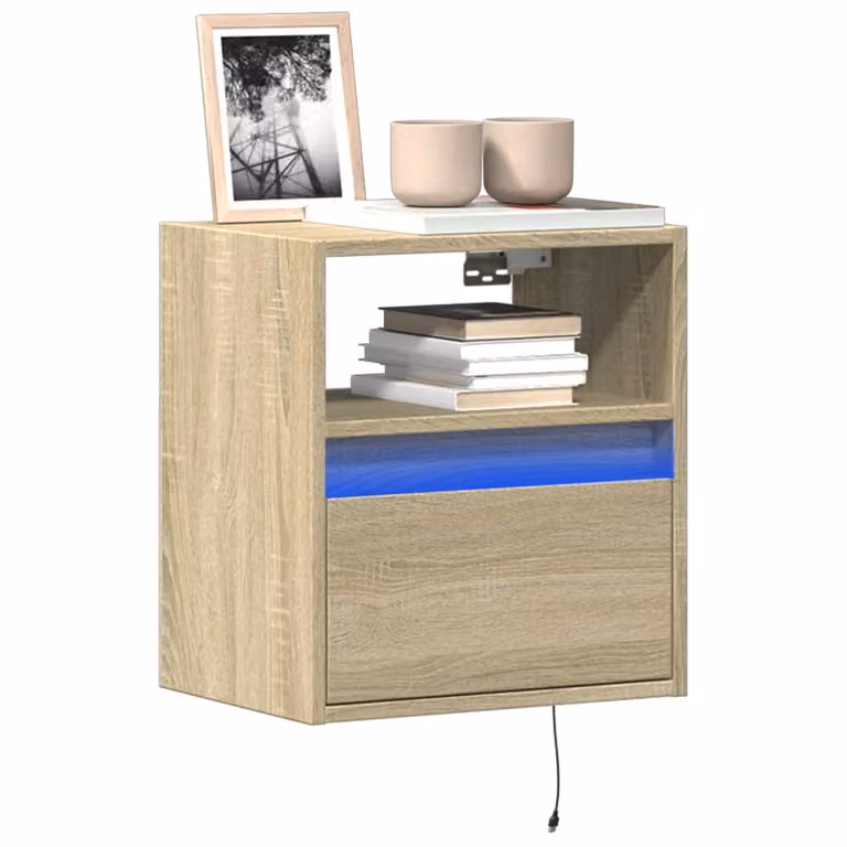 Mobile TV a parete con luci LED vidaXL in Rovere Sonoma, L: 41 cm, P: 31 cm, H: 45 cm