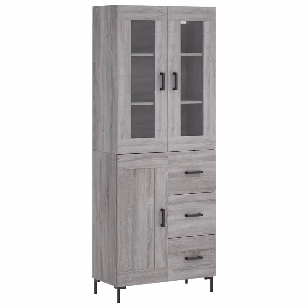 Credenza moderna vidaXL in legno, metallo e vetro, colore grigio, L: 69,5 cm, P: 34 cm, H: 180 cm – 2