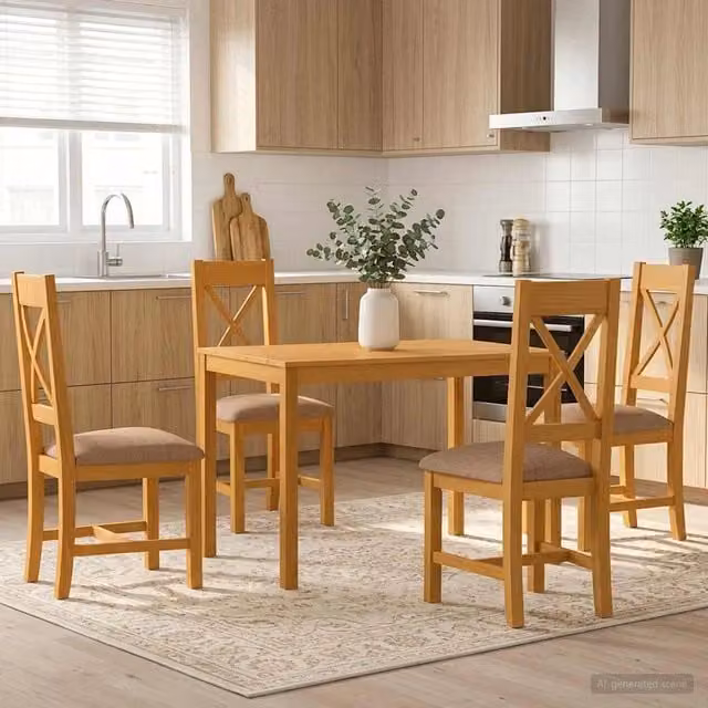 Set da pranzo moderno vidaXL in legno di quercia composto da tavolo rettangolare e 4 sedie, Grigio e Marrone