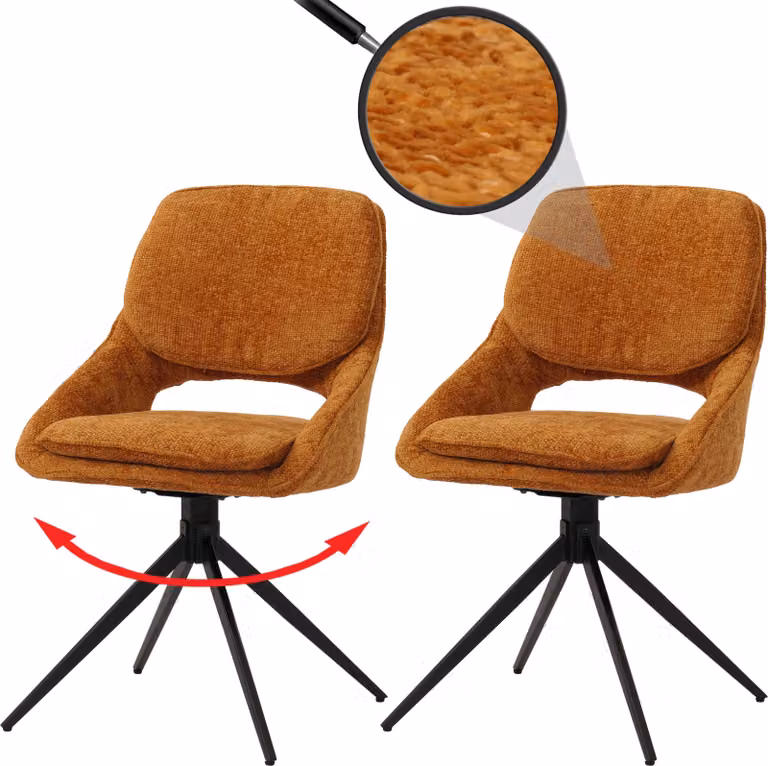 Set di 2 sedie da pranzo HWC-N73, sedie da cucina, girevoli con sistema di ritorno automatico, rivestite in tessuto chenille (490g/m²), colore giallo ocra